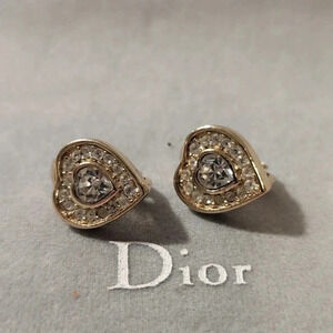 Christian Dior Gold & Crystal Heart Earrings